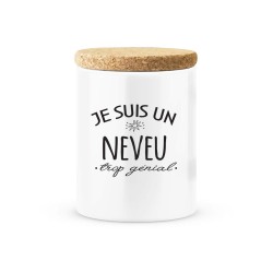 Pot céramique avec couvercle en liège citation imprimé Je suis un neveu trop génial