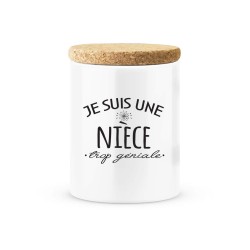 Pot céramique avec couvercle en liège citation imprimé Je suis une nièce trop géniale
