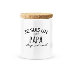 Pot céramique avec couvercle en liège citation imprimé Je suis un papa trop génial