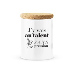 Pot céramique avec couvercle en liège citation imprimé J'y vais au talent sans pression
