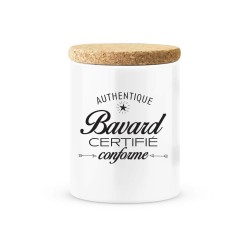 Pot céramique avec couvercle en liège citation imprimé Authentique bavard certifié conforme