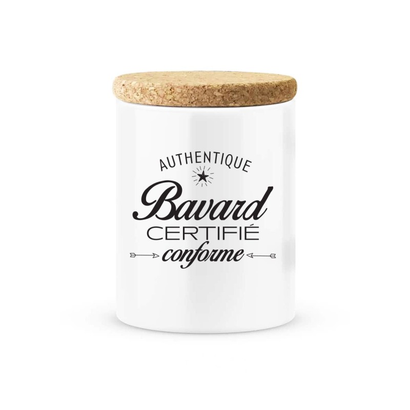 Pot céramique avec couvercle en liège citation imprimé Authentique bavard certifié conforme