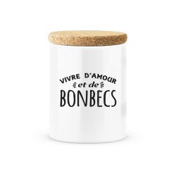 Pot céramique avec couvercle en liège citation imprimé Vivre d'amour et de bonbecs