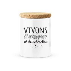 Pot céramique avec couvercle en liège citation imprimé Vivons d'amour et de reblochon