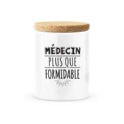 Pot céramique avec couvercle en liège citation imprimé Médecin plus que formidable