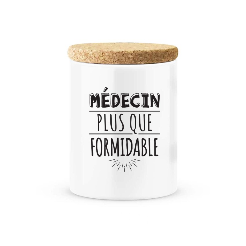 Pot céramique avec couvercle en liège citation imprimé Médecin plus que formidable
