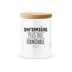 Pot céramique avec couvercle en liège citation imprimé Infirmière plus que formidabl
