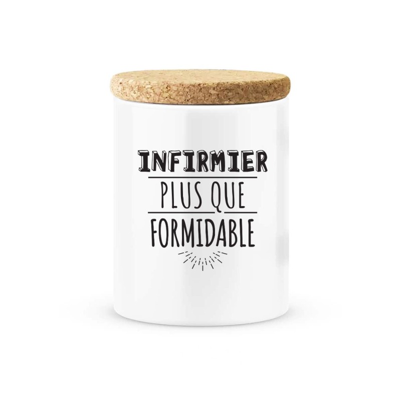 Pot céramique avec couvercle en liège citation imprimé Infirmier plus que formidable