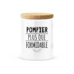 Pot céramique avec couvercle en liège citation imprimé Pompier plus que formidable