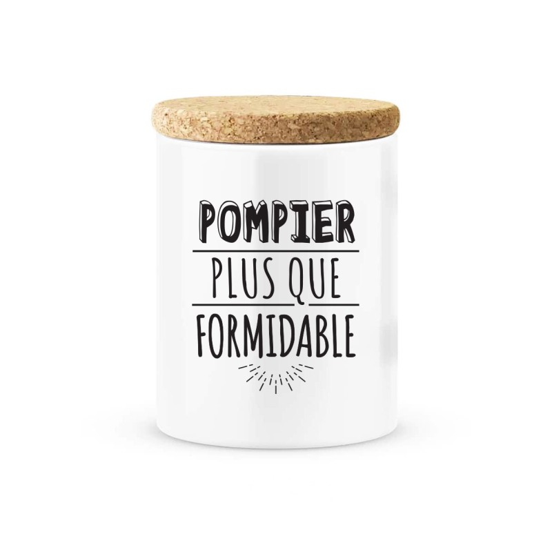 Pot céramique avec couvercle en liège citation imprimé Pompier plus que formidable
