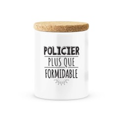 Pot céramique avec couvercle en liège citation imprimé Policier plus que formidable