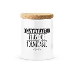 Pot céramique avec couvercle en liège citation imprimé Instituteur plus que formidable