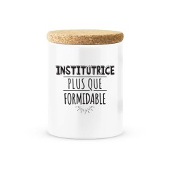 Pot céramique avec couvercle en liège citation imprimé Institutrice plus que formidable