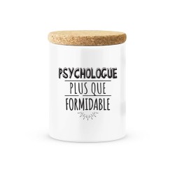Pot céramique avec couvercle en liège citation imprimé Psychologue plus que formidable