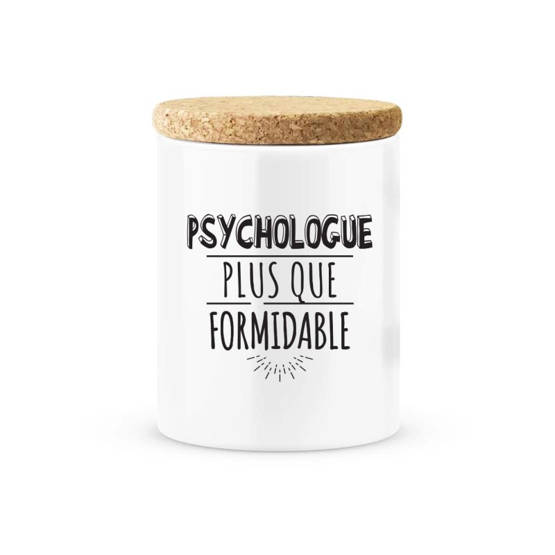 Pot céramique avec couvercle en liège citation imprimé Psychologue plus que formidable
