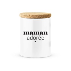 Pot céramique avec couvercle en liège citation imprimé Maman adorée