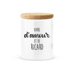 Pot céramique avec couvercle en liège citation imprimé Vivre d'amour et de ricard