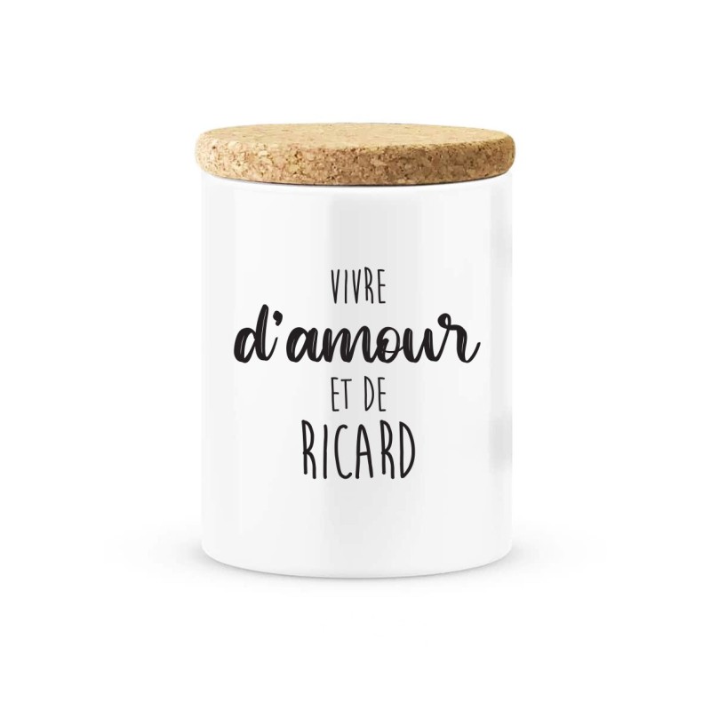 Pot céramique avec couvercle en liège citation imprimé Vivre d'amour et de ricard