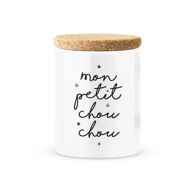 Pot céramique avec couvercle en liège citation imprimé Mon petit chou chou