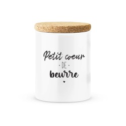 Pot céramique avec couvercle en liège citation imprimé Petit coeur de beurre