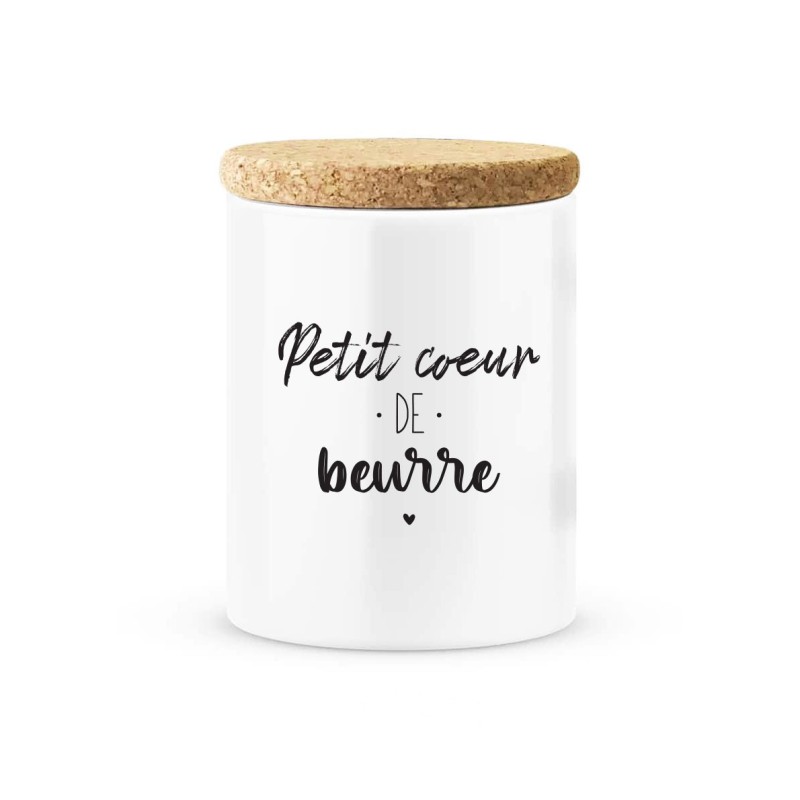 Pot céramique avec couvercle en liège citation imprimé Petit coeur de beurre