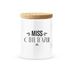 Pot céramique avec couvercle en liège citation imprimé Miss cote d'azur