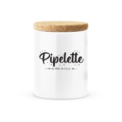 Pot céramique avec couvercle en liège citation imprimé pipelette de mère en fille