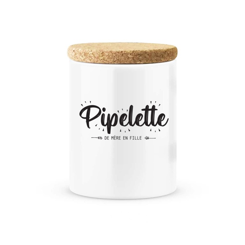 Pot céramique avec couvercle en liège citation imprimé pipelette de mère en fille