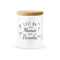 Pot céramique avec couvercle en liège citation imprimé Chez ma mamie c'est le paradis