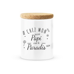 Pot céramique avec couvercle en liège citation imprimé Chez mon papi c'est le paradis