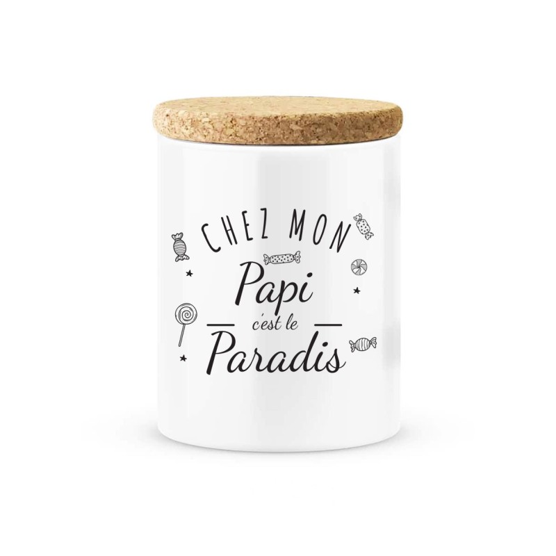 Pot céramique avec couvercle en liège citation imprimé Chez mon papi c'est le paradis