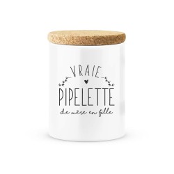 Pot céramique avec couvercle en liège citation imprimé Vraie pipelette de mère en fille
