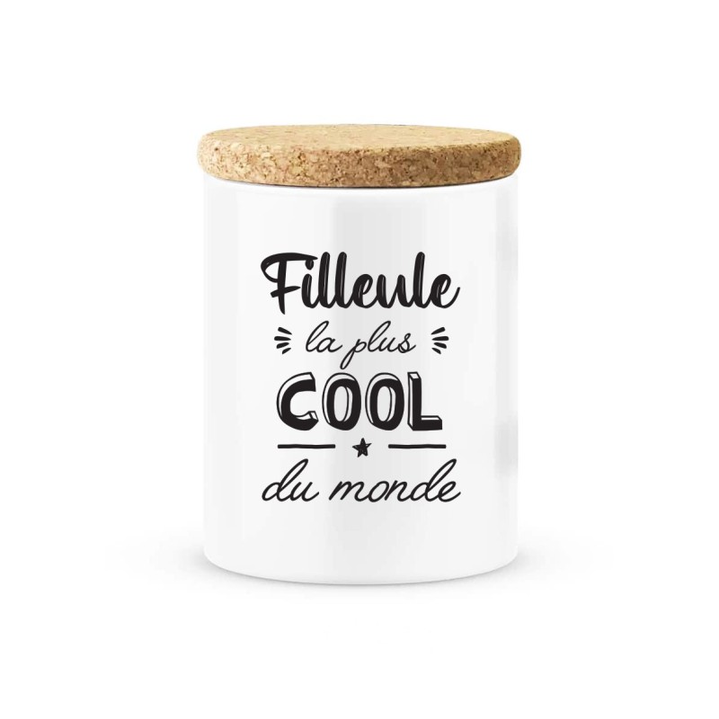 Pot céramique avec couvercle en liège citation imprimé Filleule la plus cool du monde