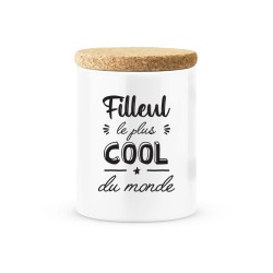 Pot céramique avec couvercle en liège citation imprimé Filleul le plus cool du monde