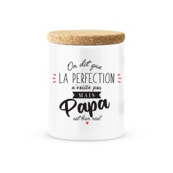 Pot céramique avec couvercle en liège citation imprimé On dit que la perfection n'existe pas mais papa est bien réel