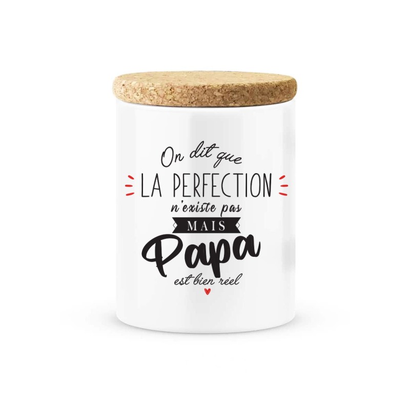 Pot céramique avec couvercle en liège citation imprimé On dit que la perfection n'existe pas mais papa est bien réel