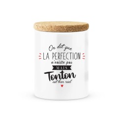Pot céramique avec couvercle en liège citation imprimé On dit que la perfection n'existe pas mais tonton est bien réel
