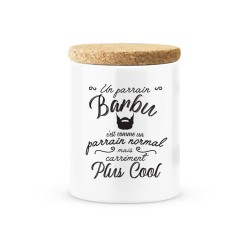 Pot céramique avec couvercle en liège citation imprimé Un parrain barbu c'est plus cool
