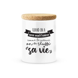 Pot céramique avec couvercle en liège citation imprimé Quand on a une marraine comme la mienne on a réussi sa vie