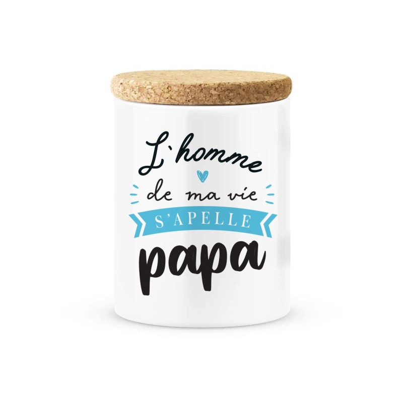 Pot céramique avec couvercle en liège citation imprimé L'homme de ma vie s'appelle papa