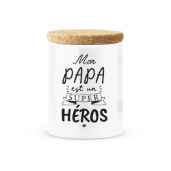 Pot céramique avec couvercle en liège citation imprimé Mon papa est un super héros