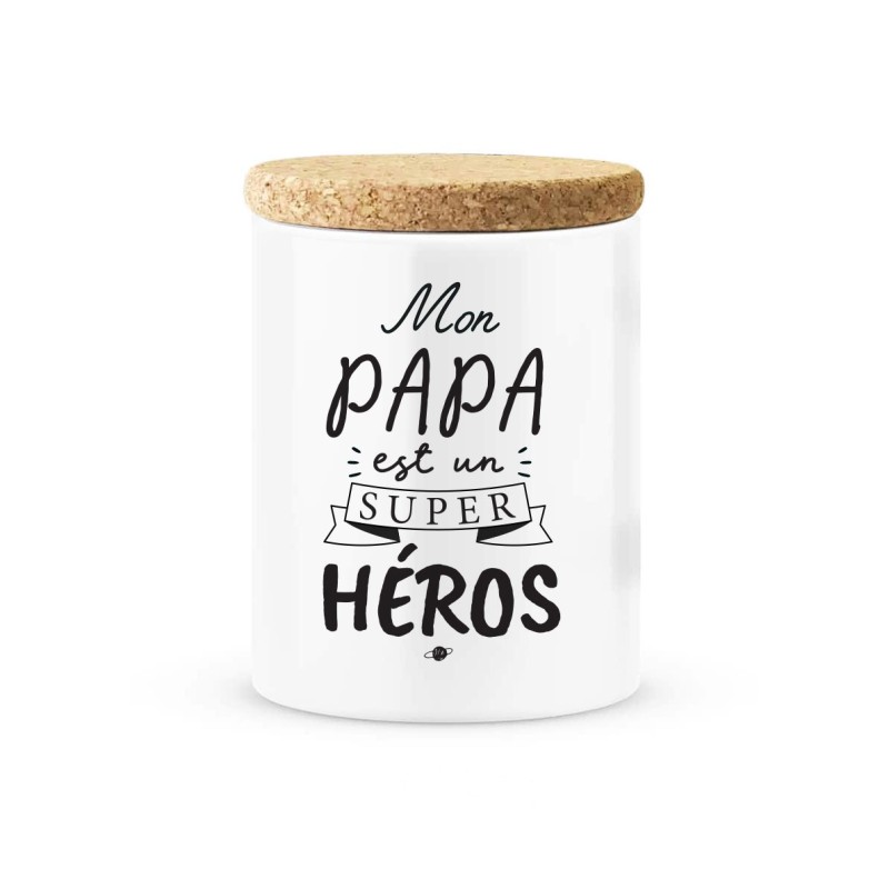 Pot céramique avec couvercle en liège citation imprimé Mon papa est un super héros