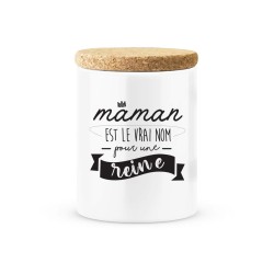 Pot céramique avec couvercle en liège citation imprimé Maman est le vrai nom pour une reine