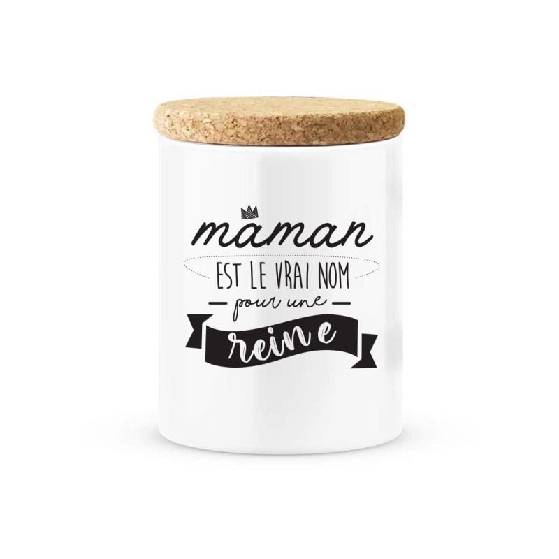 Pot céramique avec couvercle en liège citation imprimé Maman est le vrai nom pour une reine