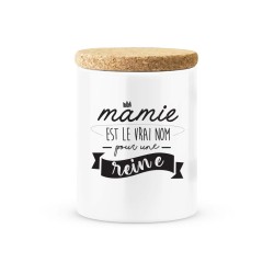 Pot céramique avec couvercle en liège citation imprimé Mamie est le vrai nom pour une reine