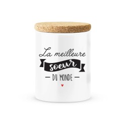 Pot céramique avec couvercle en liège citation imprimé La meilleure soeur du monde