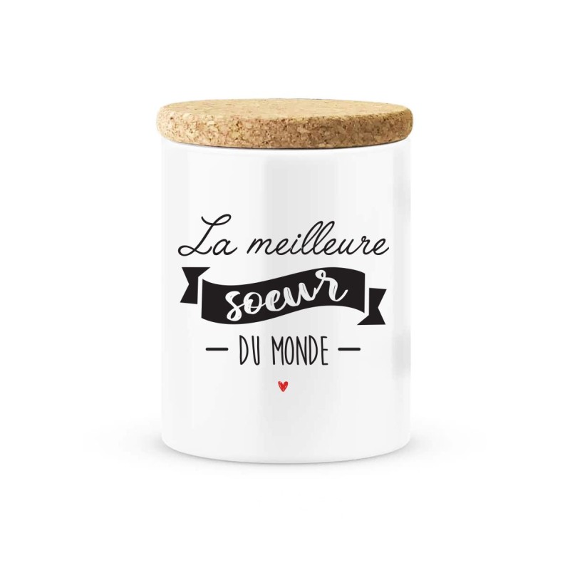 Pot céramique avec couvercle en liège citation imprimé La meilleure soeur du monde