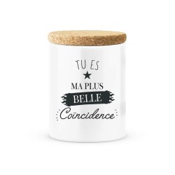 Pot céramique avec couvercle en liège citation imprimé Tu es ma plus belle coïncidence