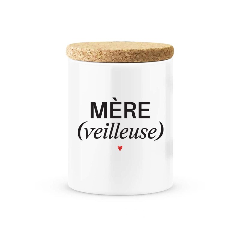 Pot céramique avec couvercle en liège citation imprimé Mère veilleuse