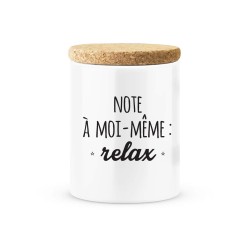 Pot céramique avec couvercle en liège citation imprimé  Note a moi même relax